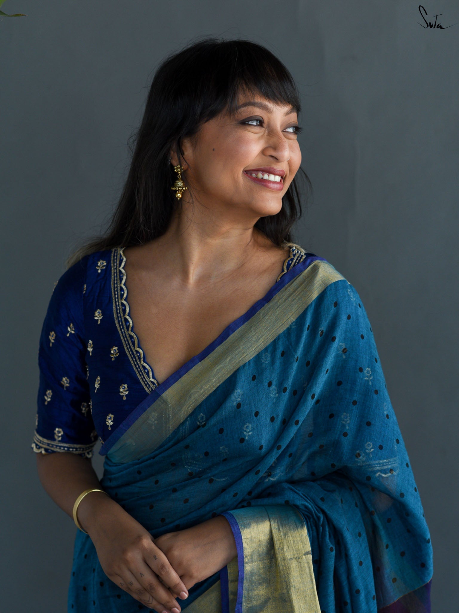 Pretty Blue Polka Saree