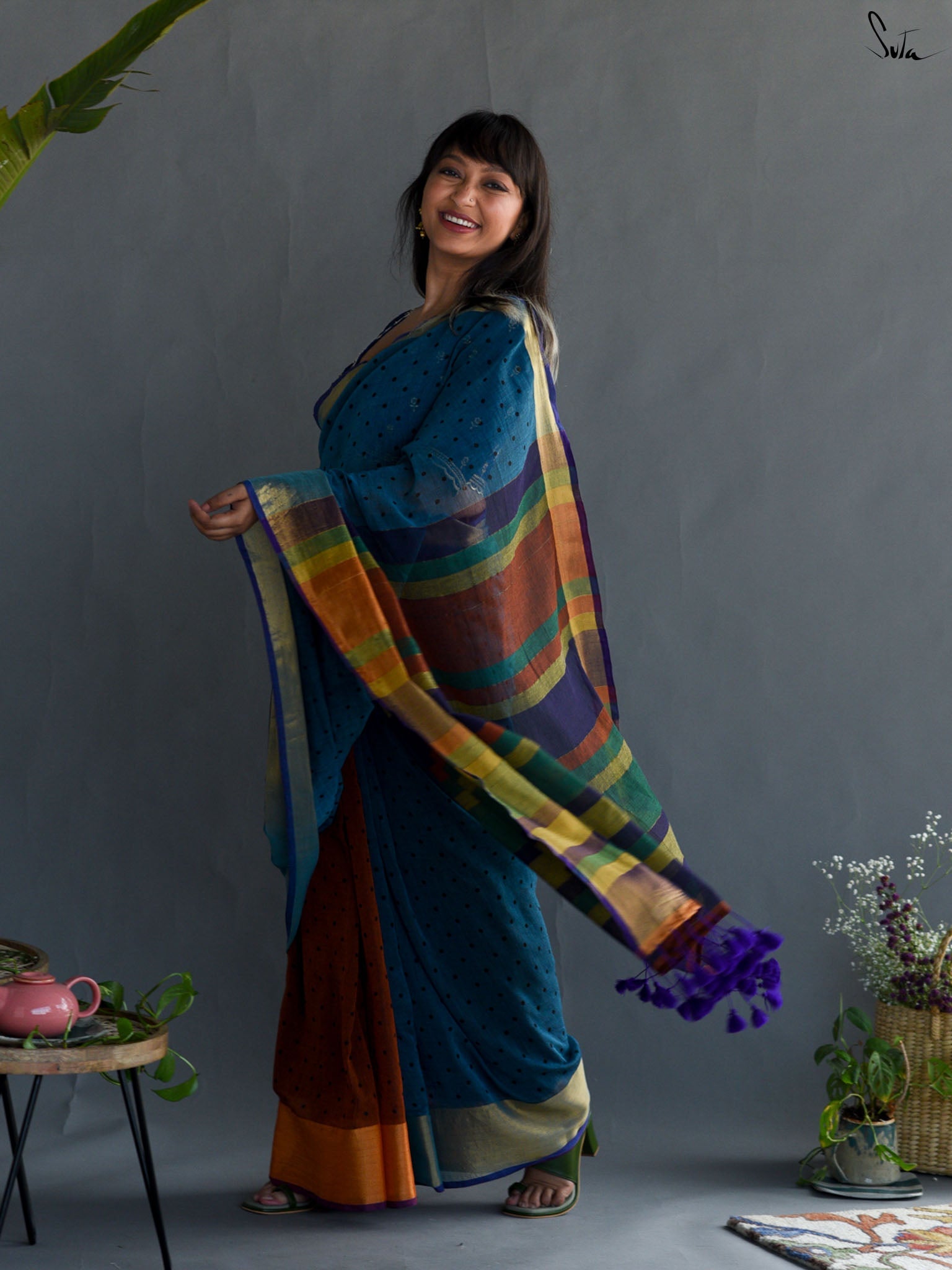 Pretty Blue Polka Saree