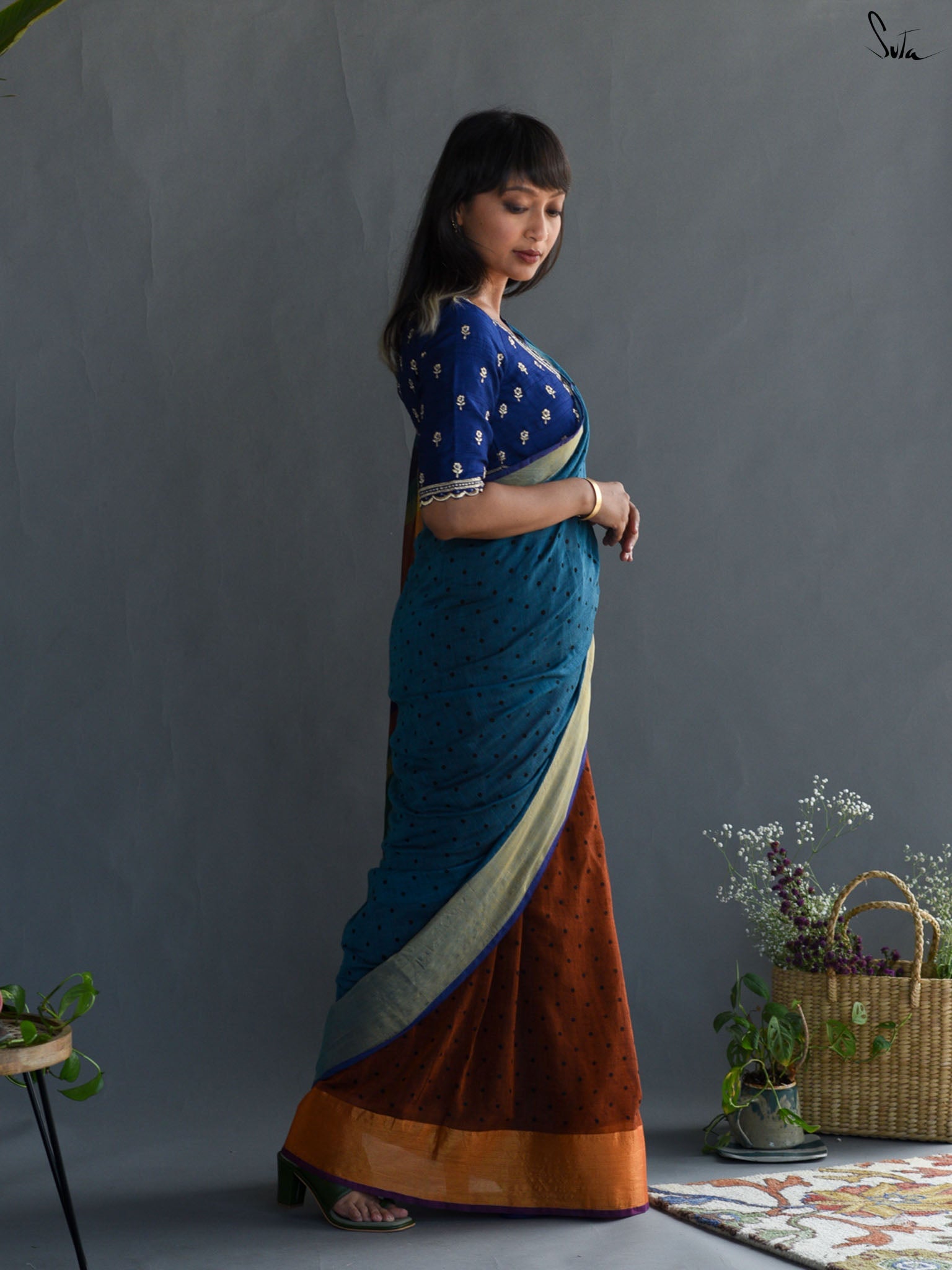 Pretty Blue Polka Saree