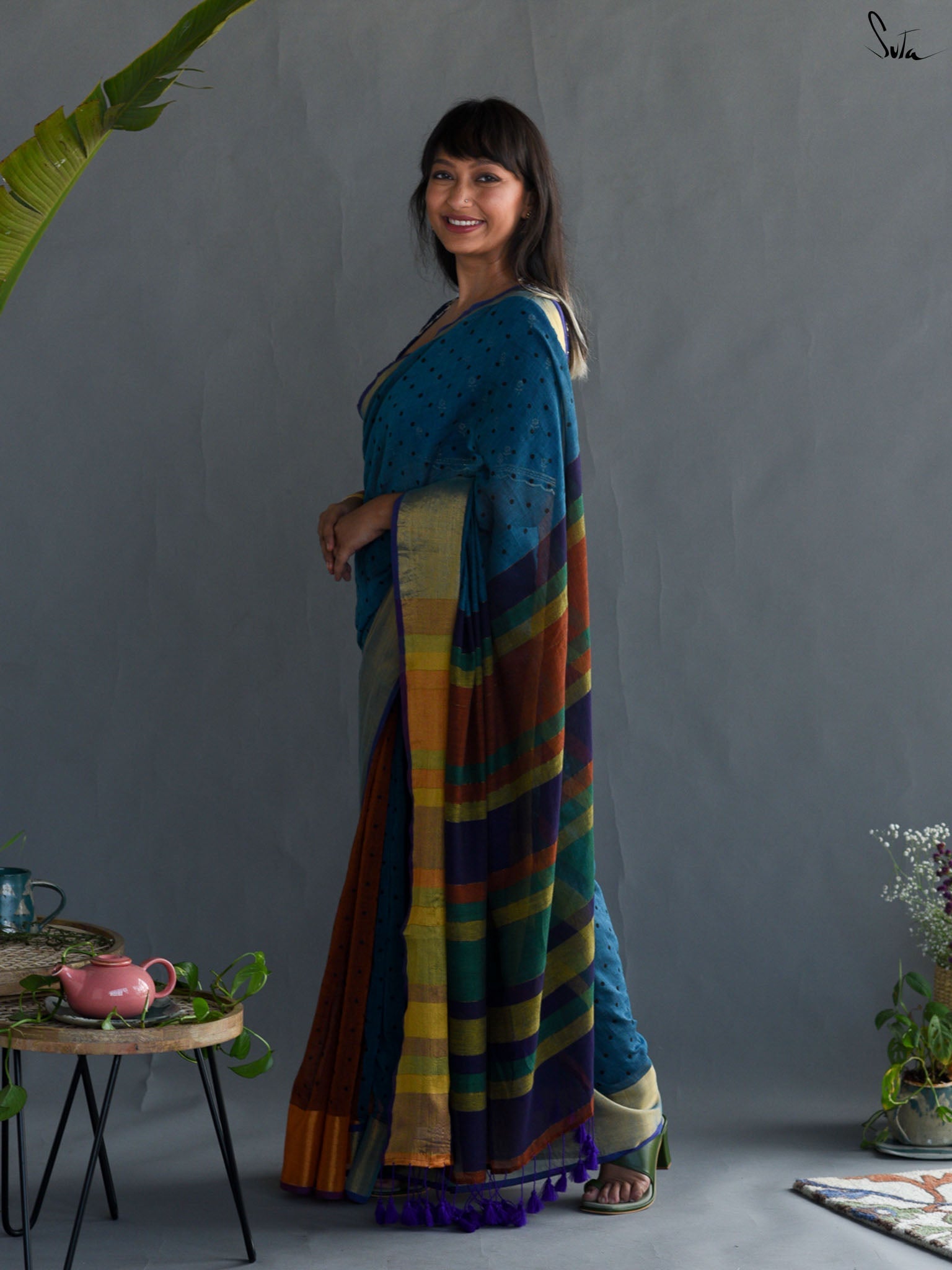 Pretty Blue Polka Saree