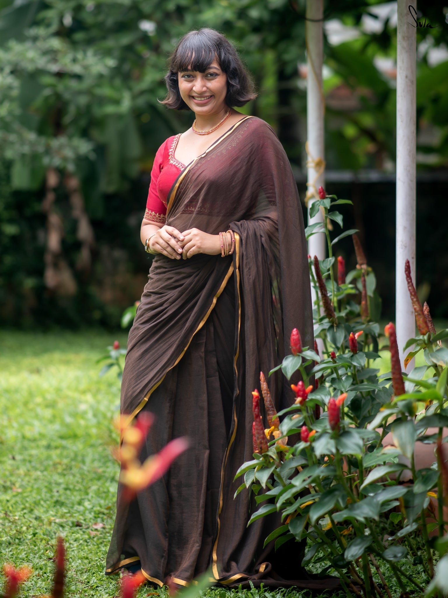 Suta Brown Pure Cotton Saree
