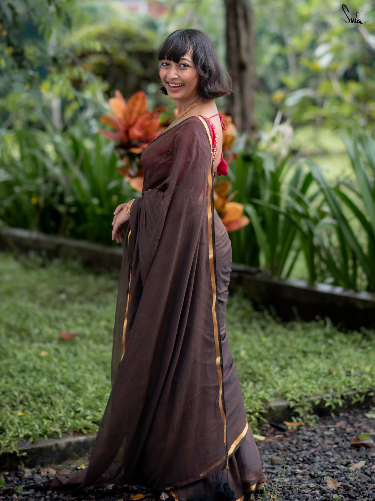 Suta Brown Pure Cotton Saree