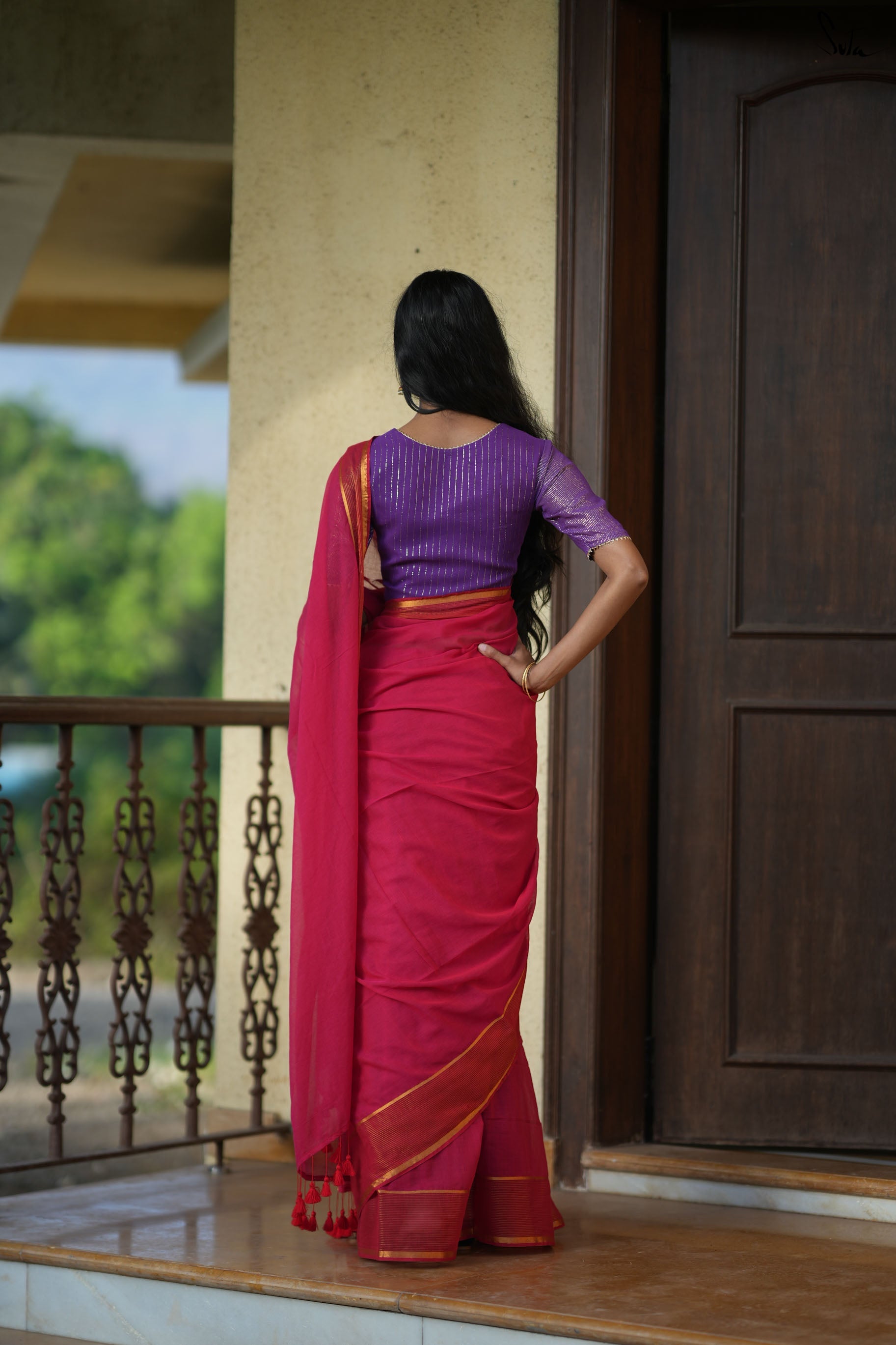 Stripe Border Mul Zari saree