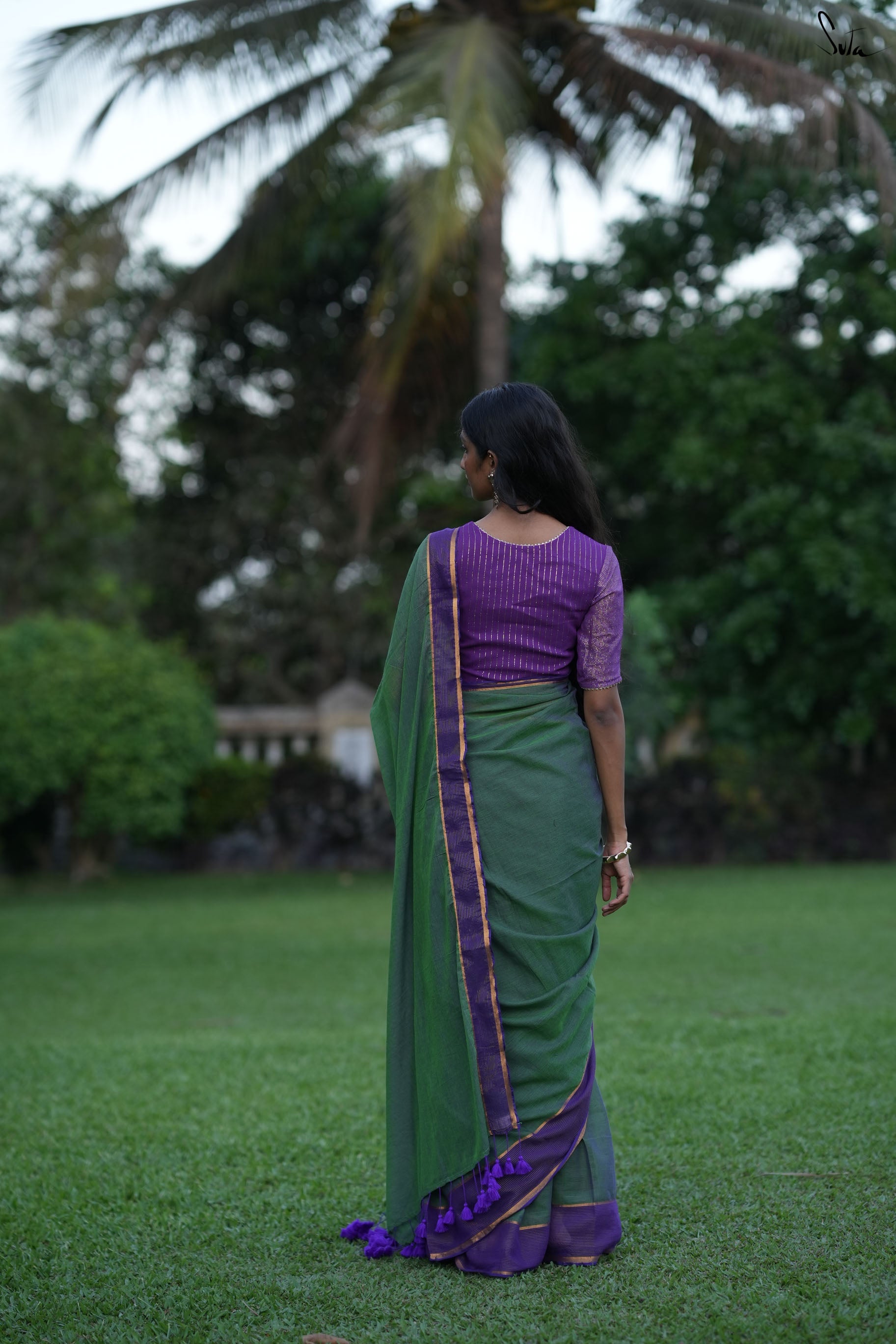 Stripe Border Mul Zari saree 7