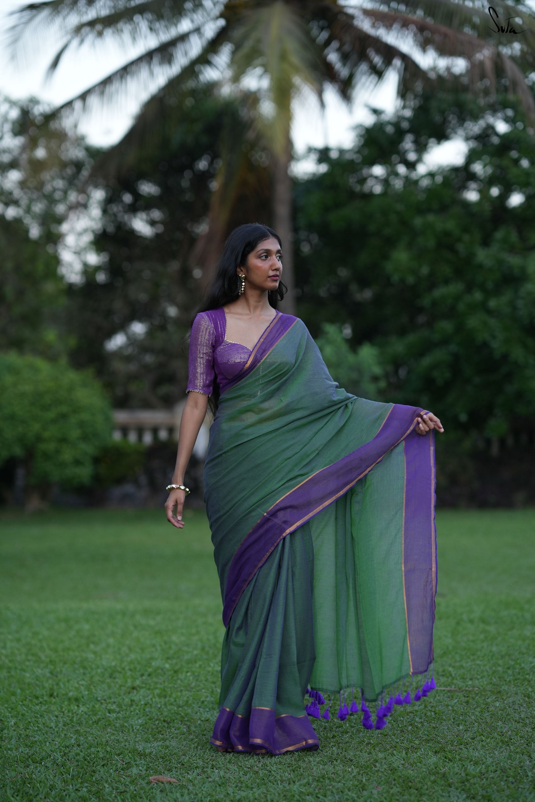 Stripe Border Mul Zari saree 7