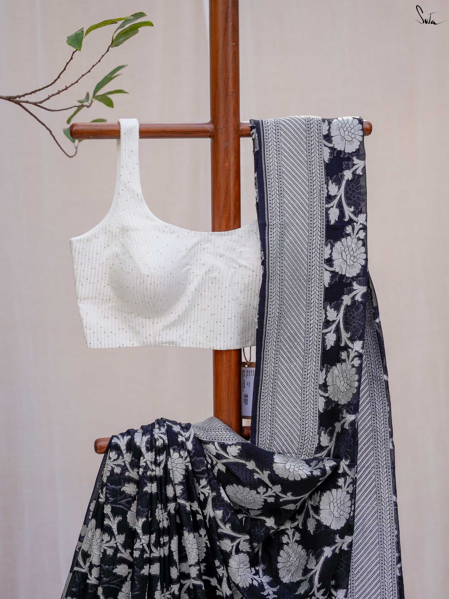 Vulnerable Vijayshanti Black Banarasi Saree