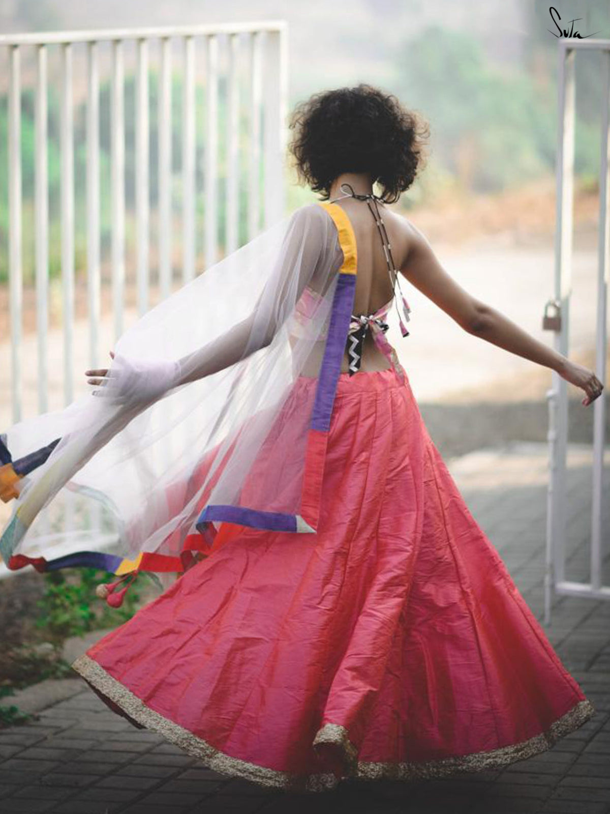Dhoop Chav Peach and Pink Raw Silk Skirt