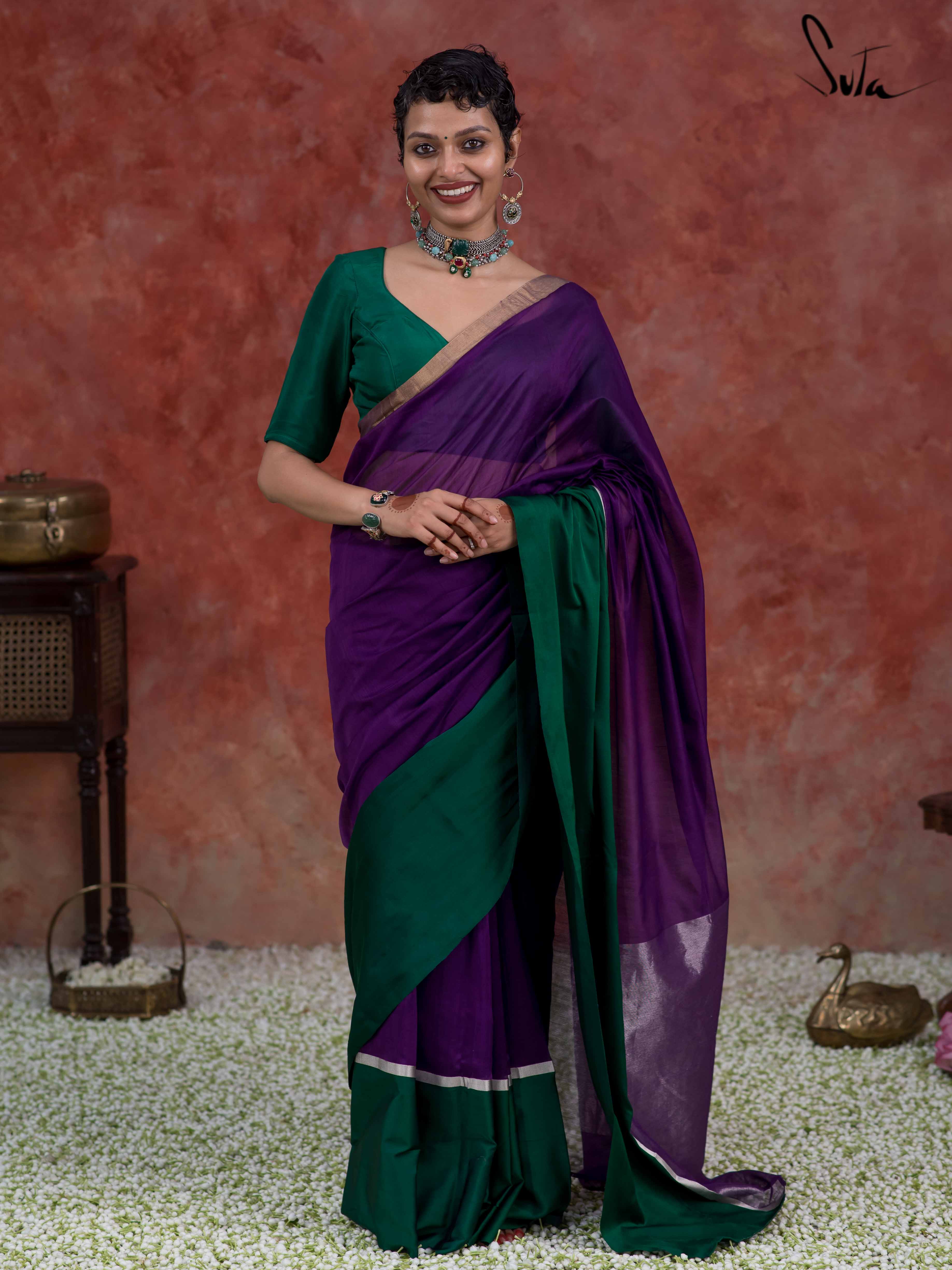 Courageous Chitrangada Purple Mashru Border Saree
