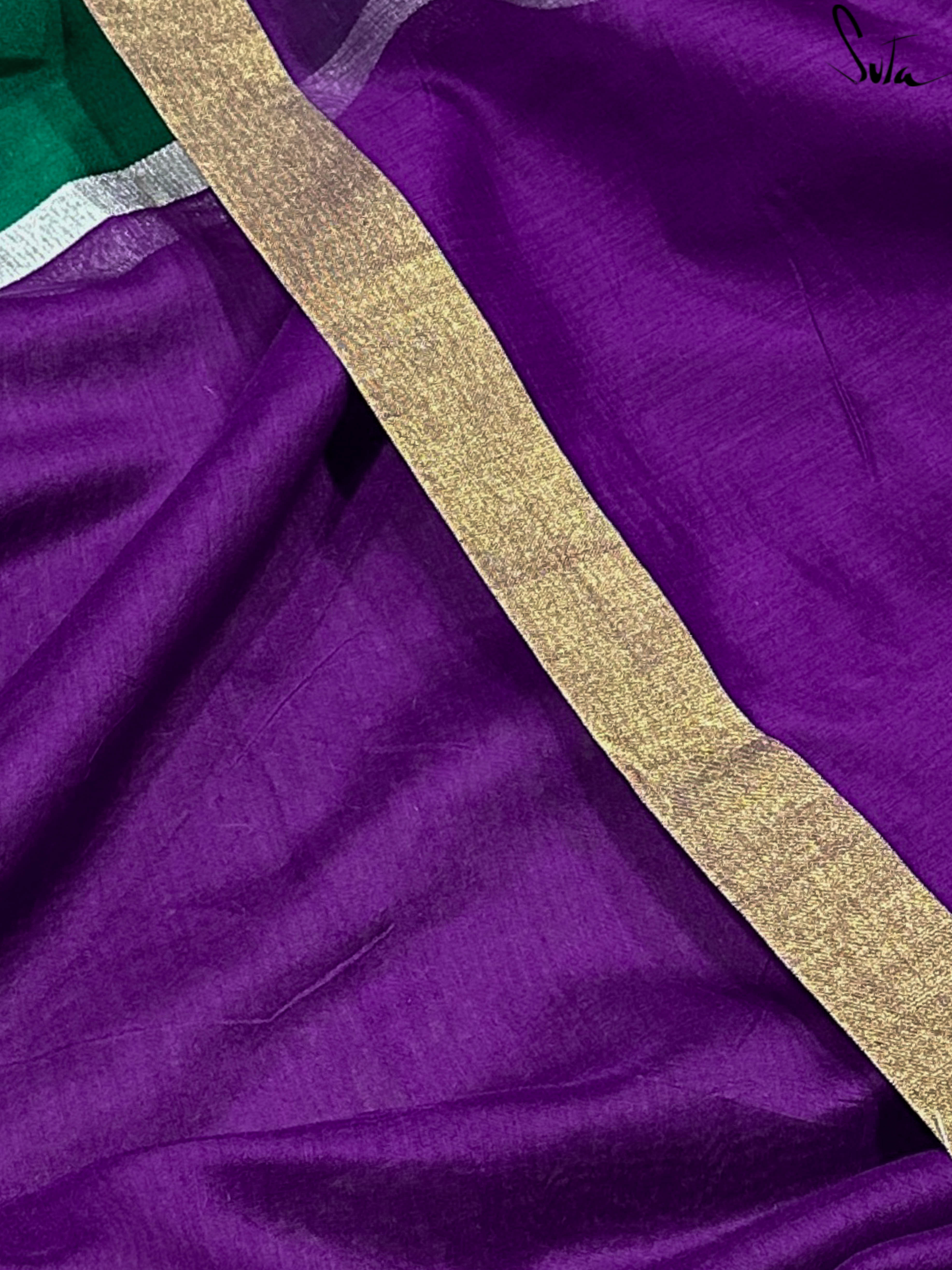 Courageous Chitrangada Purple Mashru Border Saree