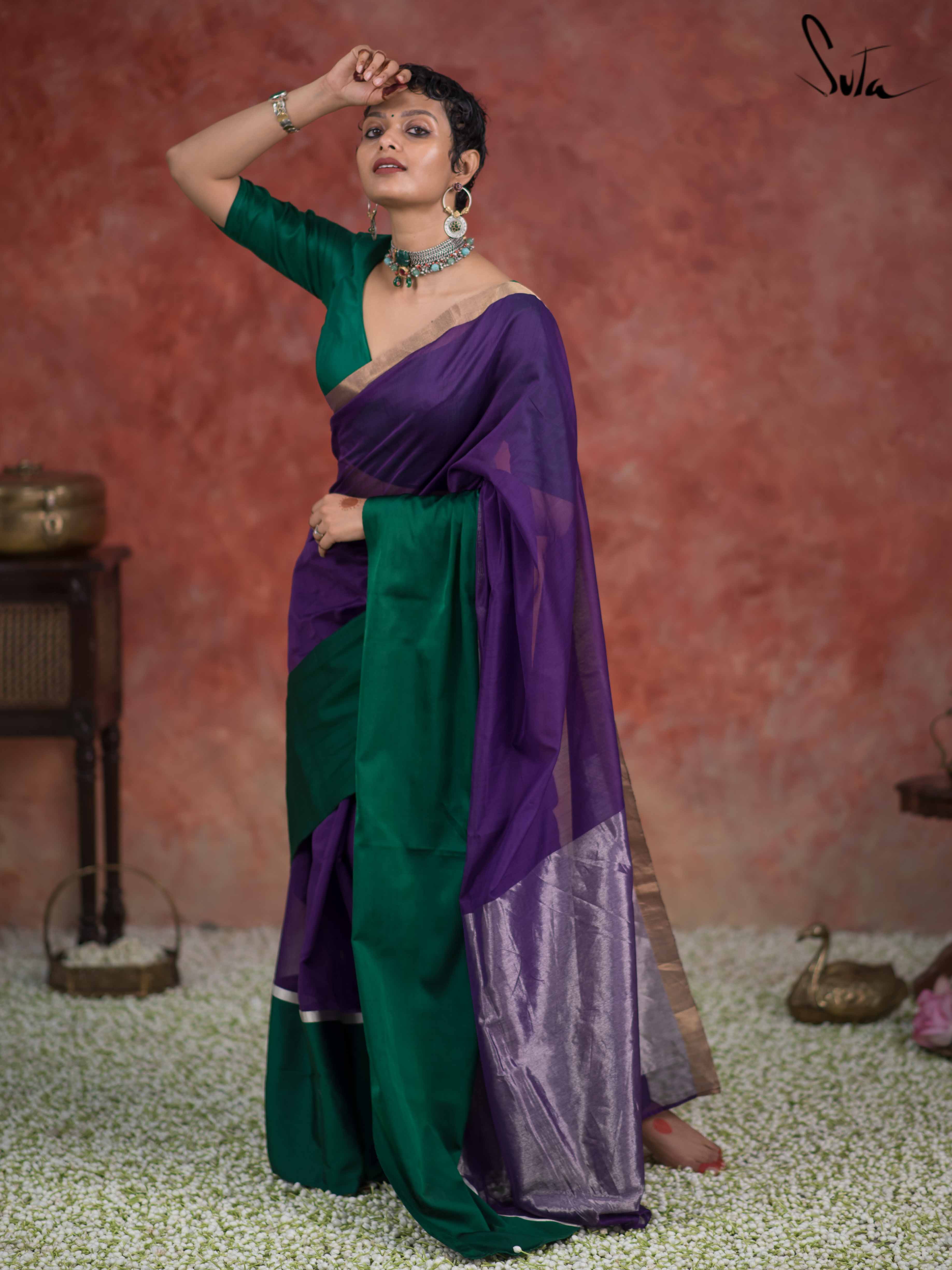 Courageous Chitrangada Purple Mashru Border Saree