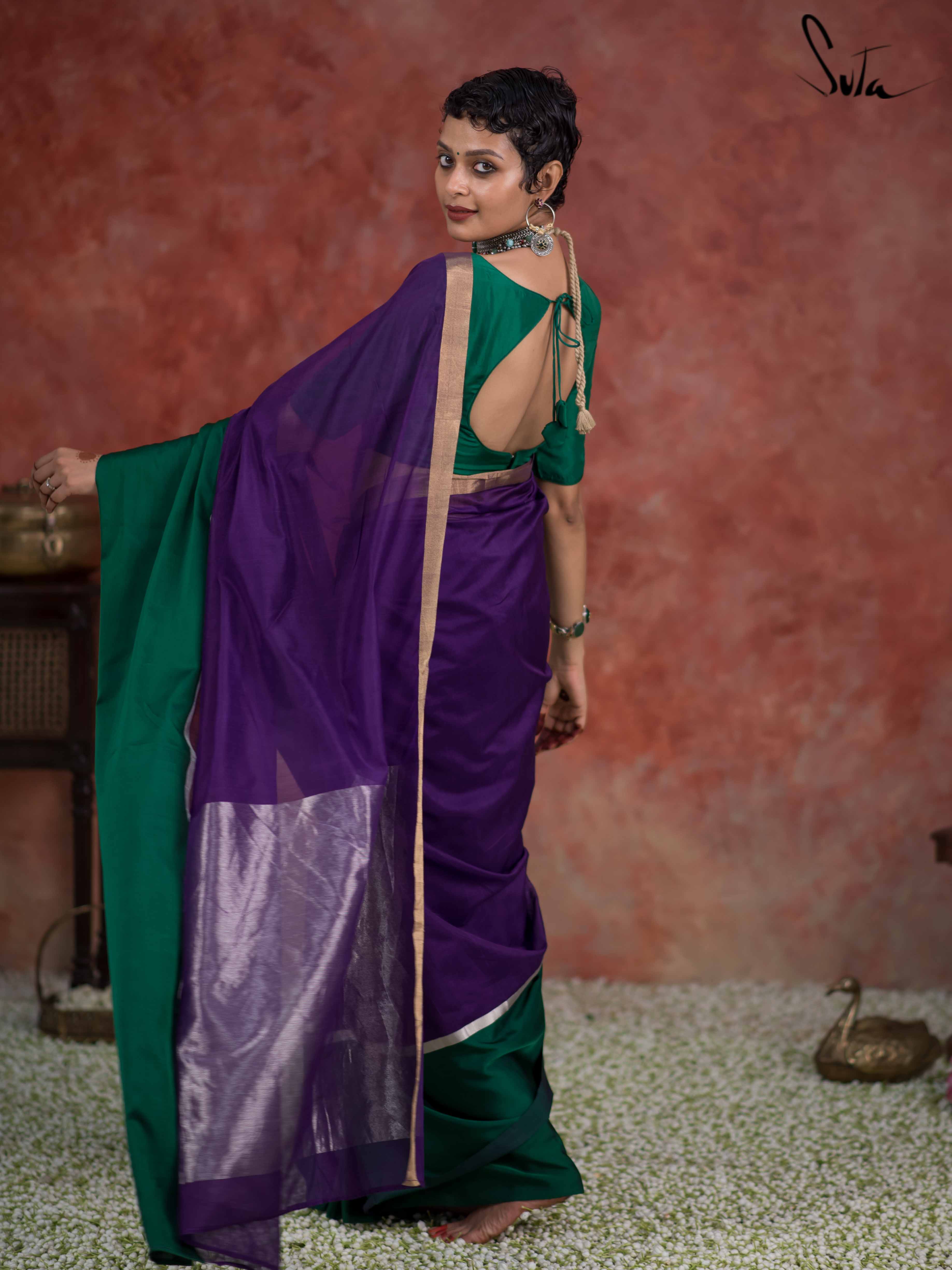 Courageous Chitrangada Purple Mashru Border Saree