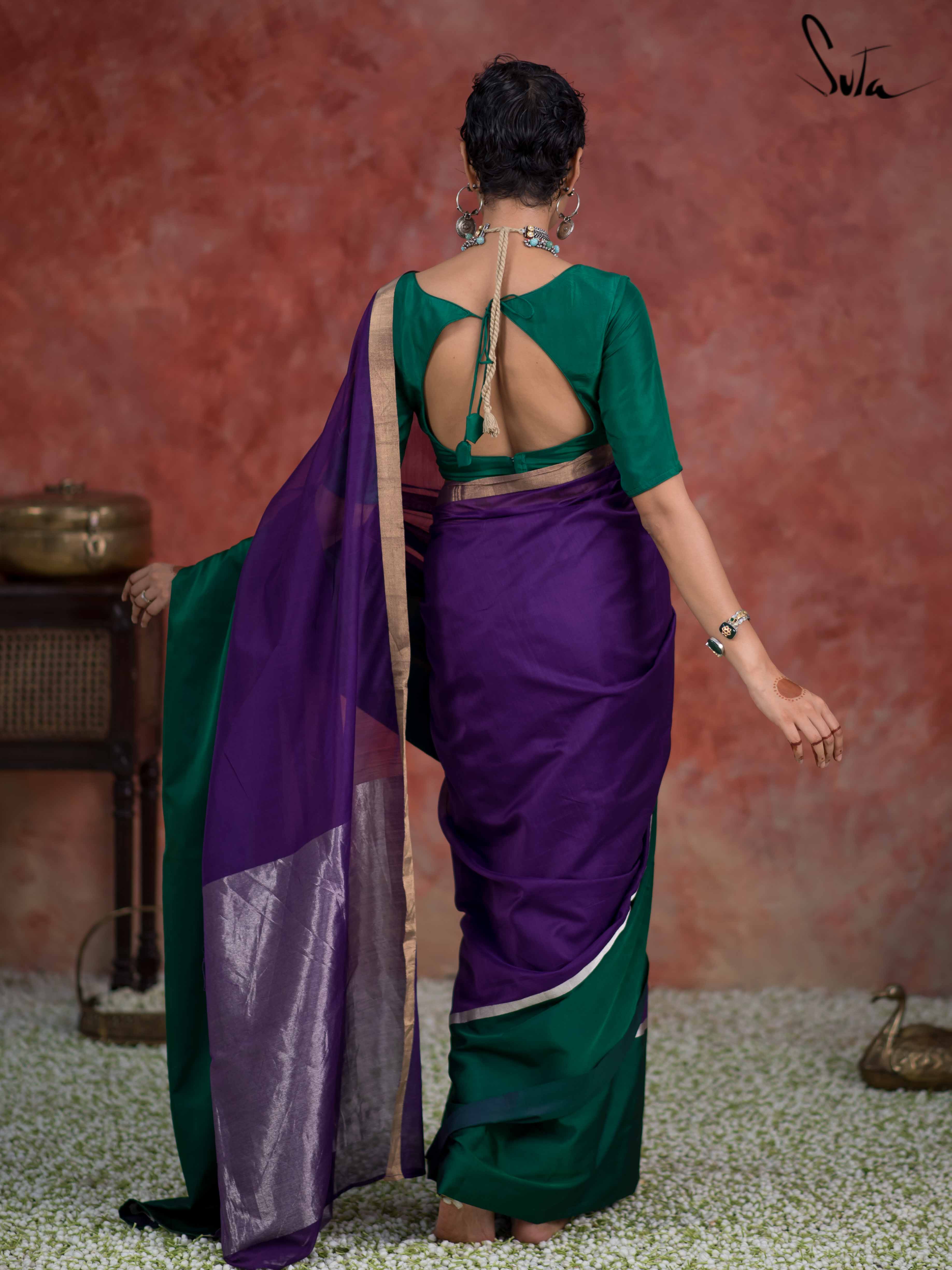 Courageous Chitrangada Purple Mashru Border Saree