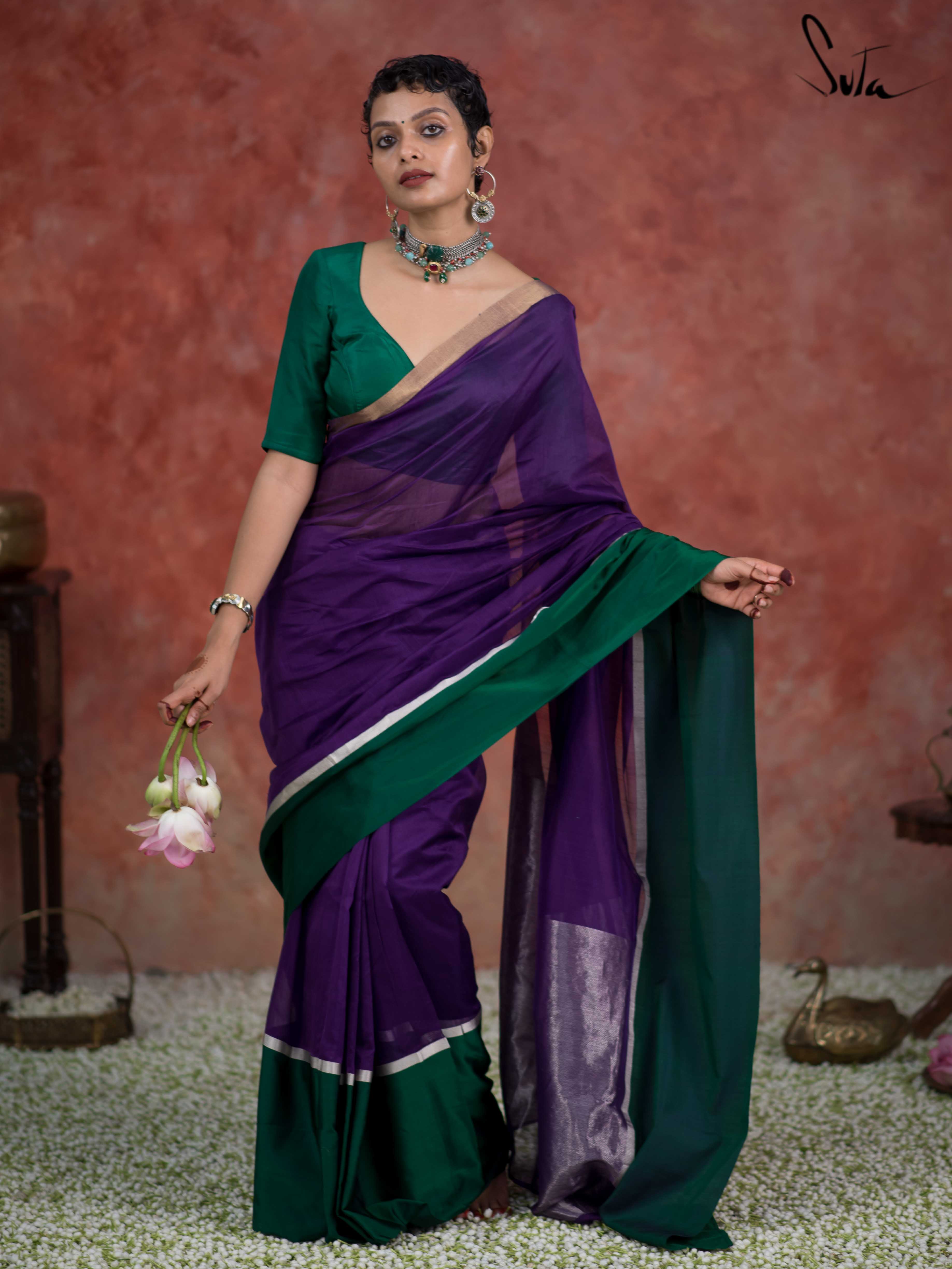 Courageous Chitrangada Purple Mashru Border Saree