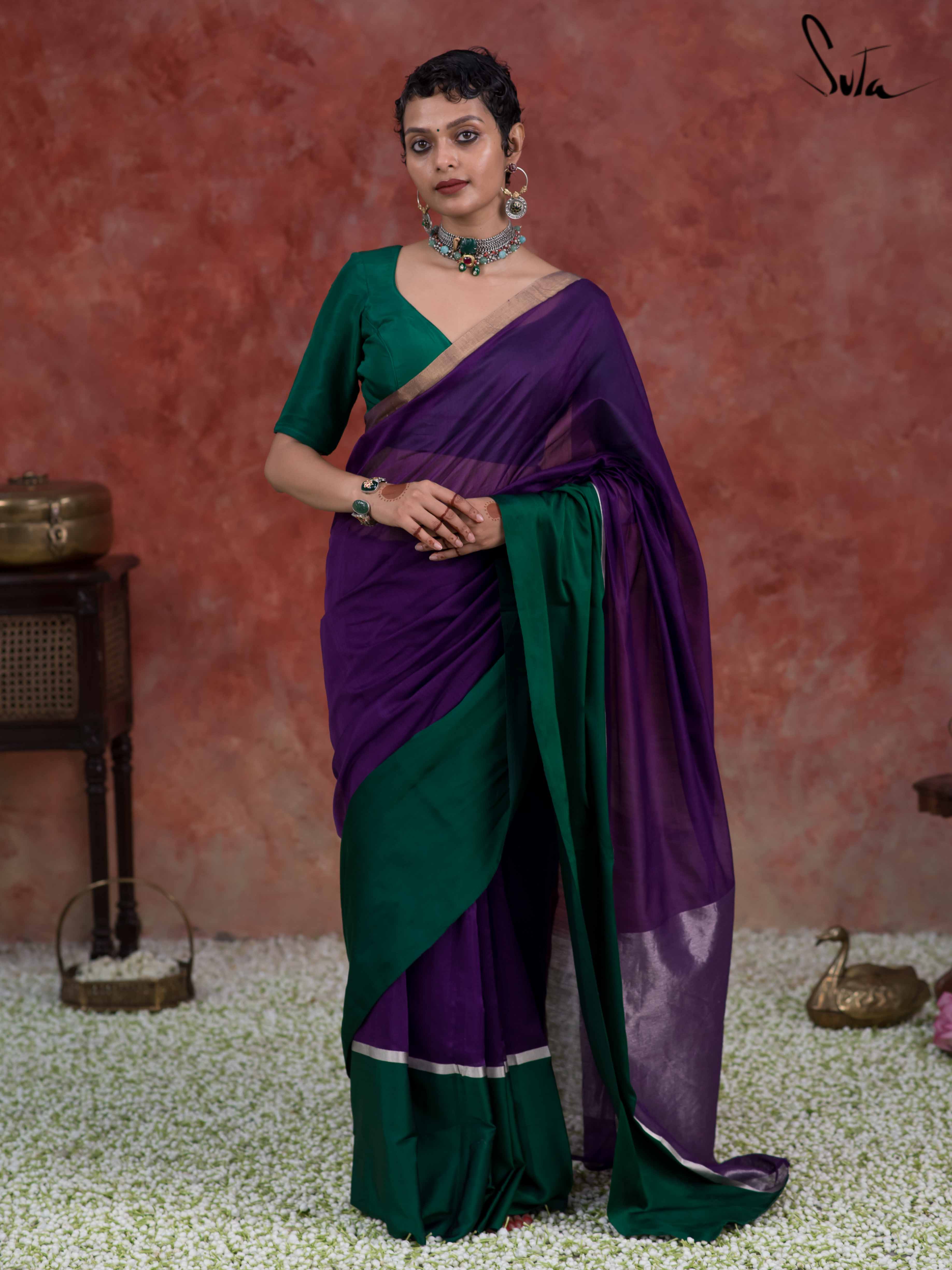 Courageous Chitrangada Purple Mashru Border Saree