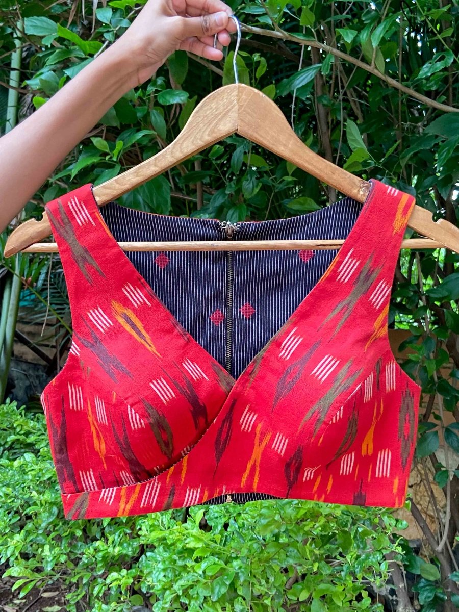 Red and Black Alat Palat (Blouse) - suta.in