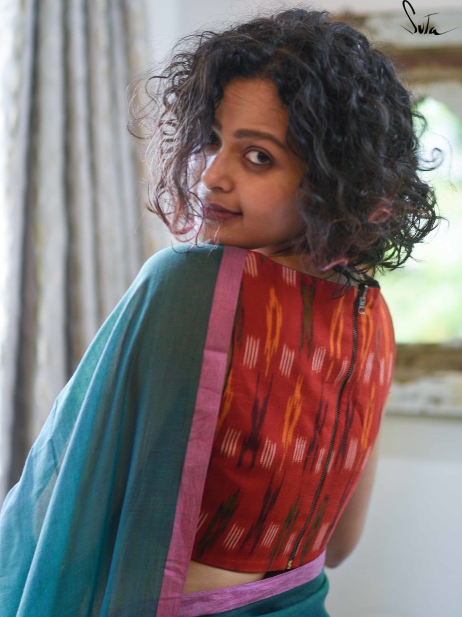 Red and Black Alat Palat (Blouse) - suta.in