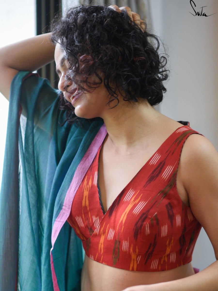 Red and Black Alat Palat (Blouse) - suta.in