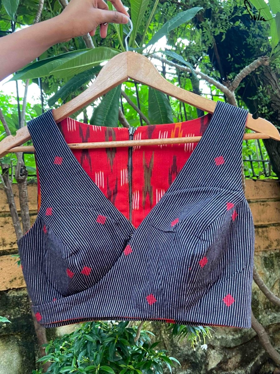 Red and Black Alat Palat (Blouse) - suta.in