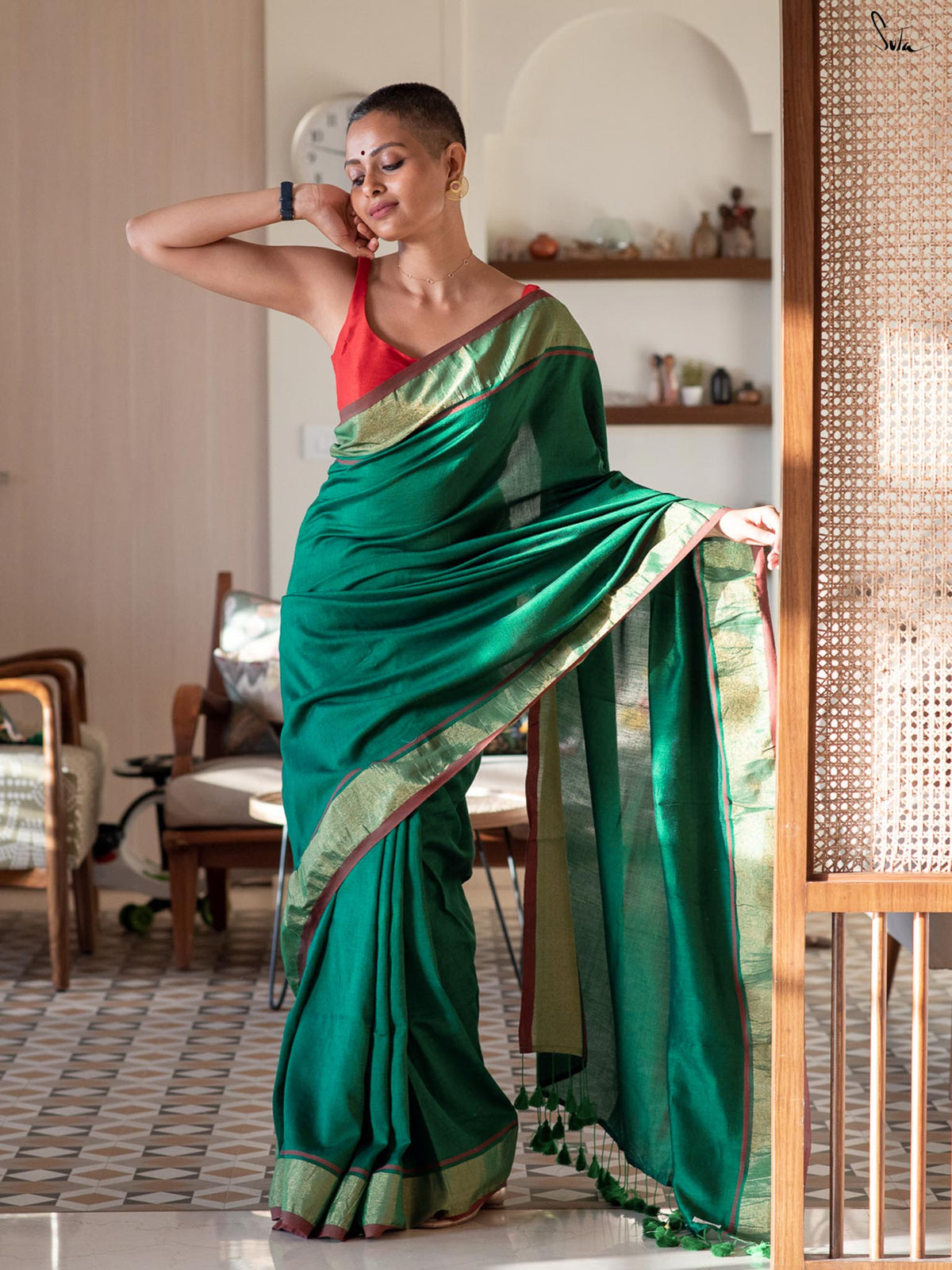 Green Tiger Barb Saree