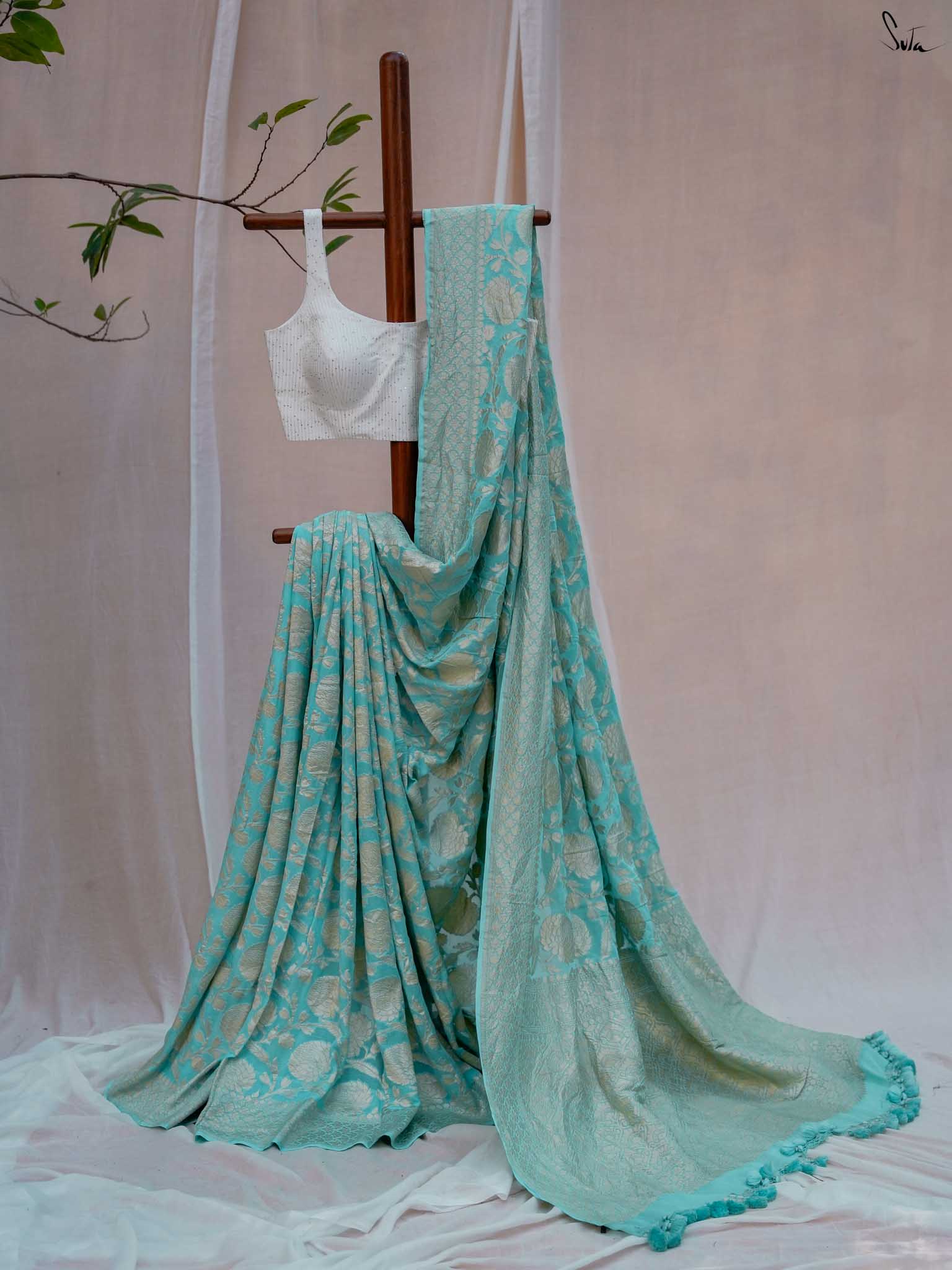 Liberated Lalitha Sky Blue Banarasi Saree