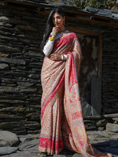 Deodar Pashm Beige Woolen Saree
