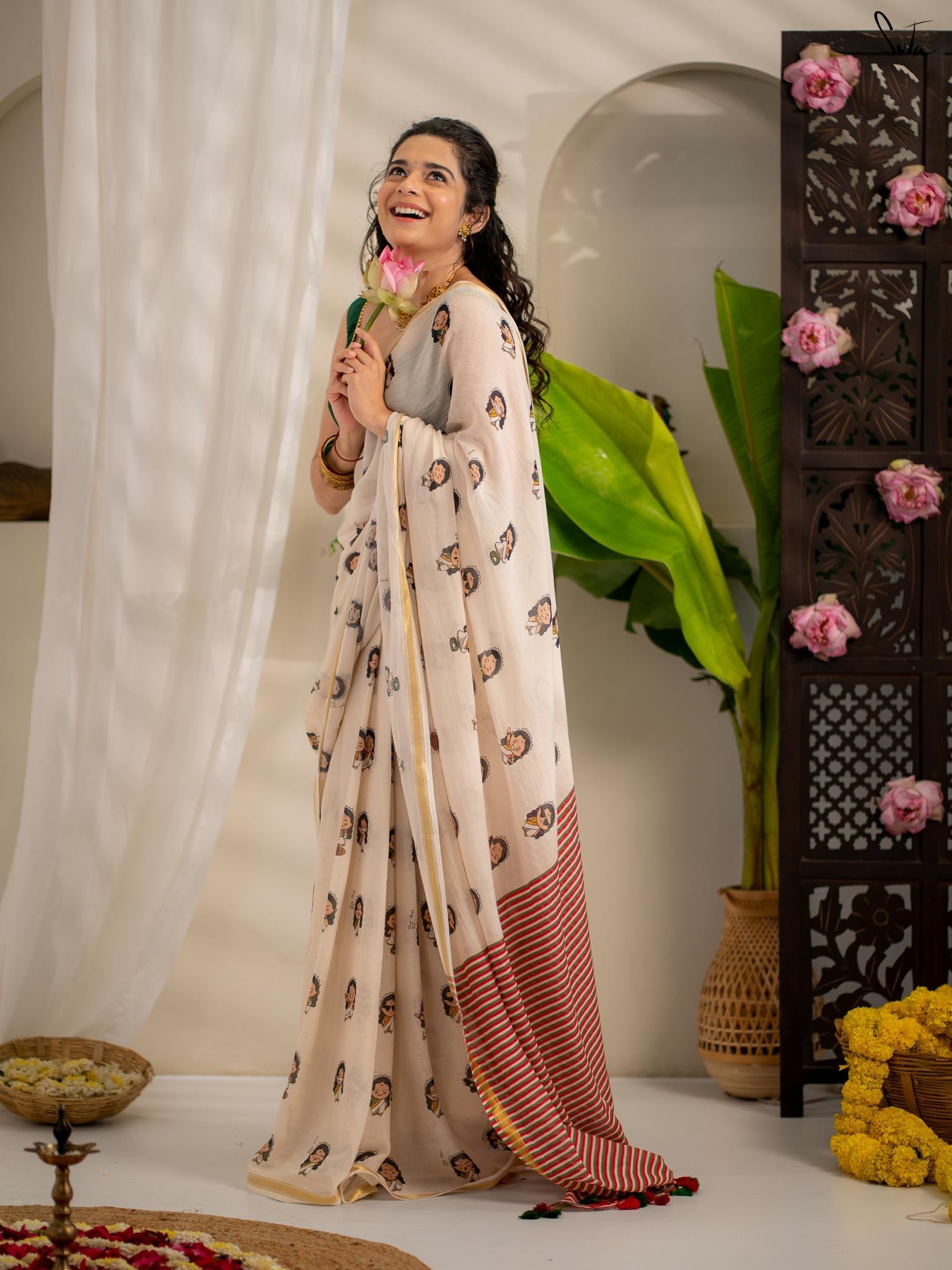 Milthila Palkar in Off White Printed Onam Saree