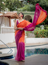 Suta x Dushara-Jalrukhmini -Purple-Pink to Orange Gradient Smocking Saree