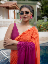 Suta x Dushara-Jalrukhmini -Purple-Pink to Orange Gradient Smocking Saree