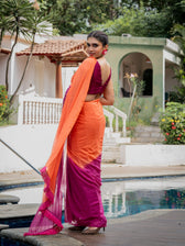 Suta x Dushara-Jalrukhmini -Purple-Pink to Orange Gradient Smocking Saree