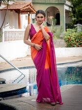 Suta x Dushara-Jalrukhmini -Purple-Pink to Orange Gradient Smocking Saree