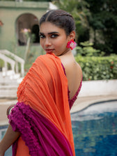 Suta x Dushara-Jalrukhmini -Purple-Pink to Orange Gradient Smocking Saree