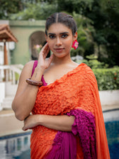 Suta x Dushara-Jalrukhmini -Purple-Pink to Orange Gradient Smocking Saree