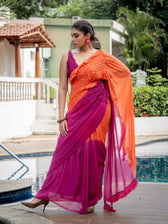 Suta x Dushara-Jalrukhmini -Purple-Pink to Orange Gradient Smocking Saree