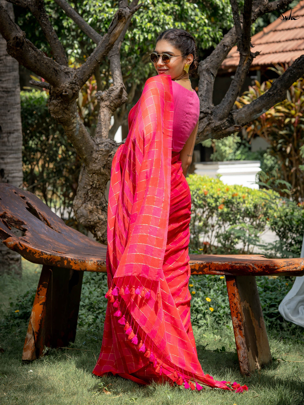 Suta x Dushara-Jalrukhmini -Purple-Pink to Orange Gradient Smocking Saree