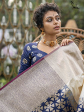 Aasmani Parinda Pearl Banarasi Saree