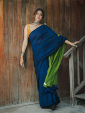Suta x Dushara Gratitude - Deep Blue & Bright Green Half and half Cotton Blend Saree