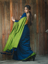 Suta x Dushara Gratitude - Deep Blue & Bright Green Half and half Cotton Blend Saree