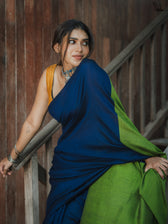 Suta x Dushara Gratitude - Deep Blue & Bright Green Half and half Cotton Blend Saree