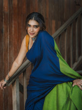 Suta x Dushara Gratitude - Deep Blue & Bright Green Half and half Cotton Blend Saree