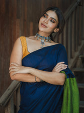 Suta x Dushara Gratitude - Deep Blue & Bright Green Half and half Cotton Blend Saree
