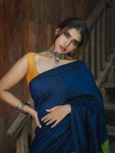 Suta x Dushara Gratitude - Deep Blue & Bright Green Half and half Cotton Blend Saree