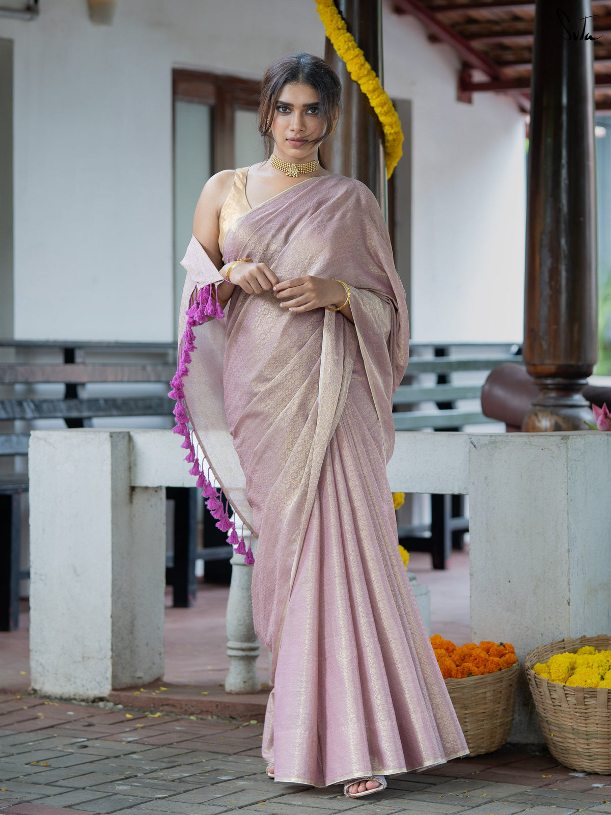 Suta x Dushara-Vaidehi Shashi - Baby Pink Zari Saree
