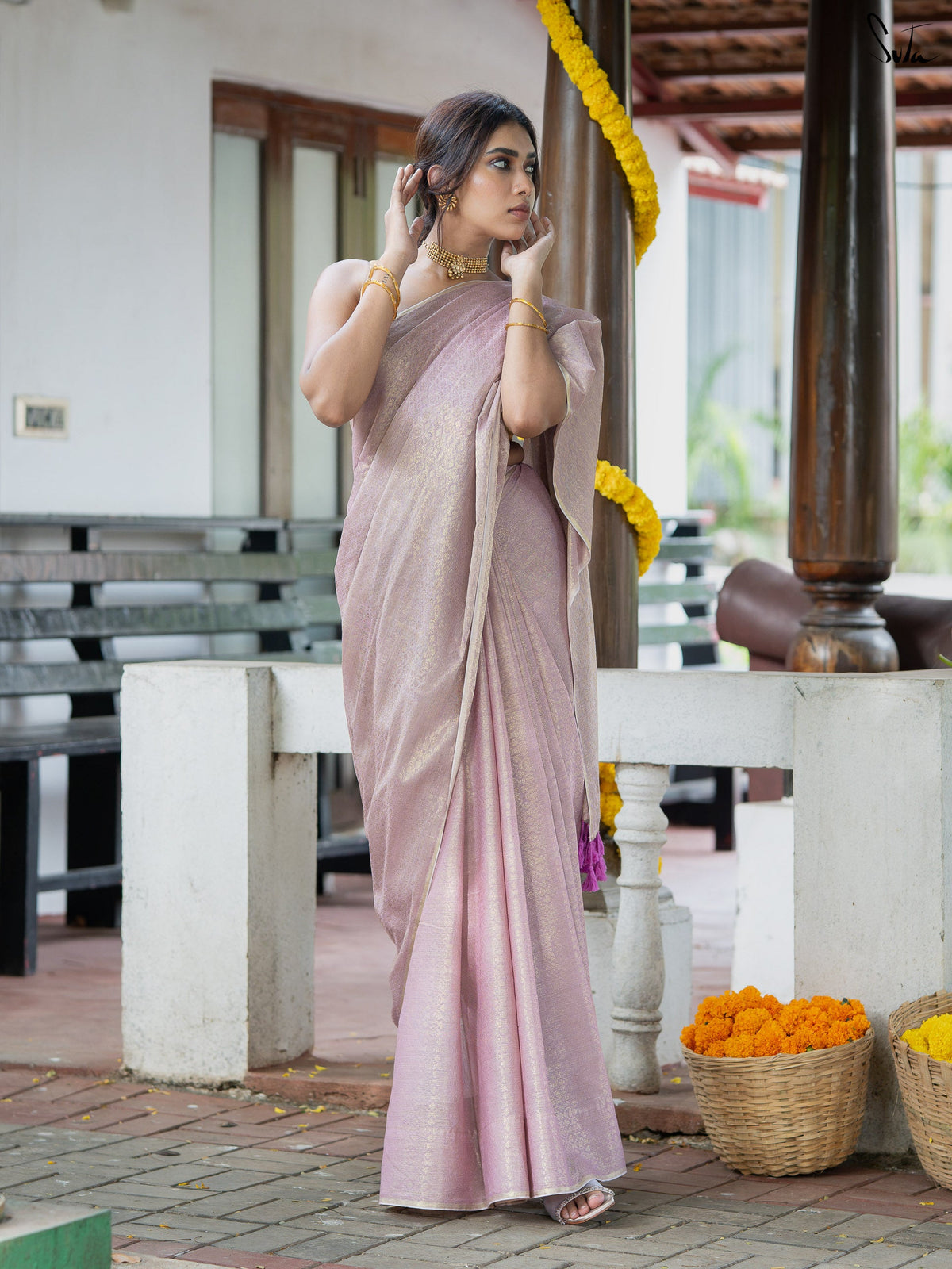 Suta x Dushara-Vaidehi Shashi - Baby Pink Zari Saree