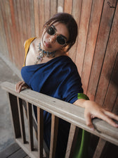 Suta x Dushara Gratitude - Deep Blue & Bright Green Half and half Cotton Blend Saree