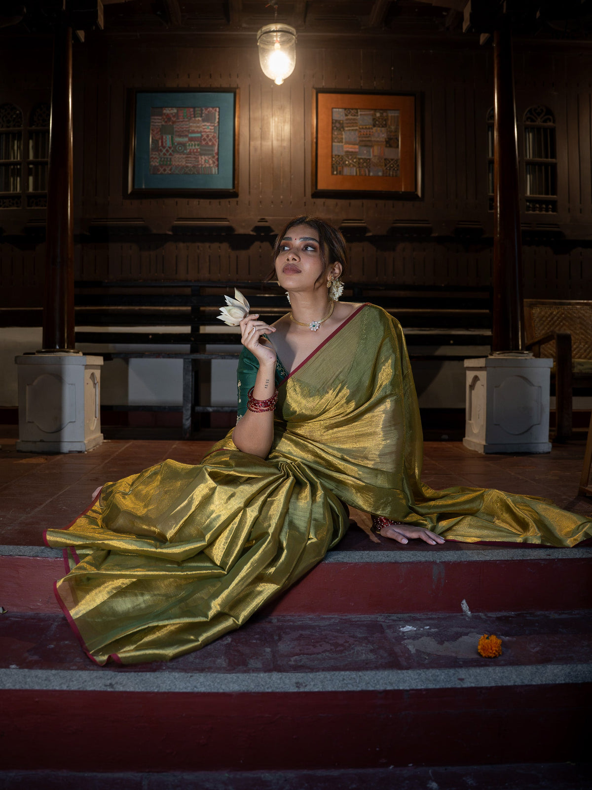 Suta x Dushara Hari Zafri Zari - Green-Gold Zari Saree