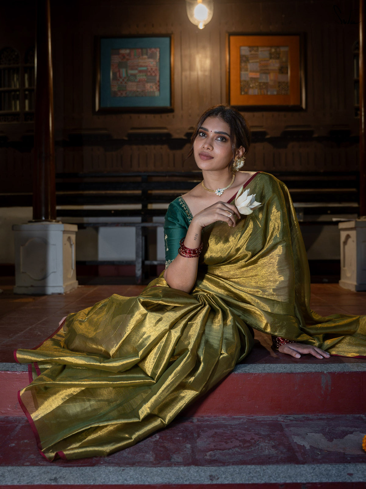 Suta x Dushara Hari Zafri Zari - Green-Gold Zari Saree