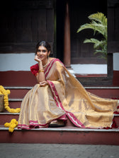 Suta x Dushara Ponvaani -  Gold Cotton Tissue Saree with Red & Gold Lace Border