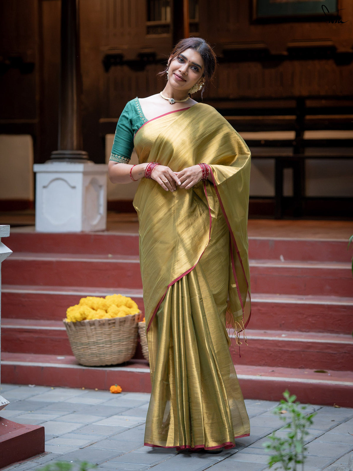 Suta x Dushara Hari Zafri Zari - Green-Gold Zari Saree