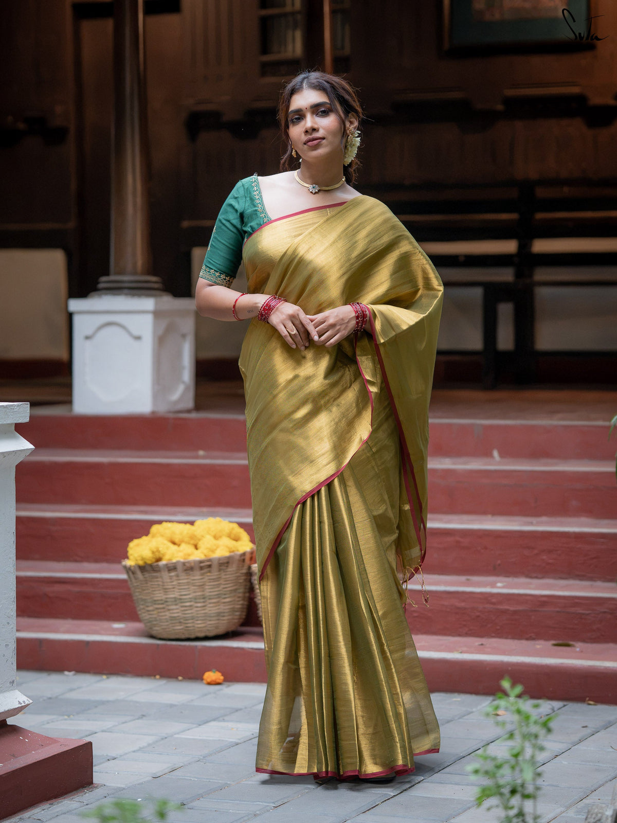 Suta x Dushara Hari Zafri Zari - Green-Gold Zari Saree