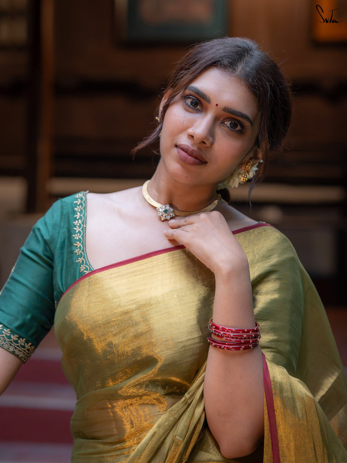 Suta x Dushara Hari Zafri Zari - Green-Gold Zari Saree